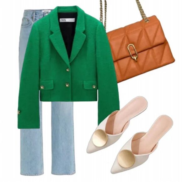 Riveted Off White Crème Gold Pointed Toe Flat Mules Shoes - Picture 9 of 17